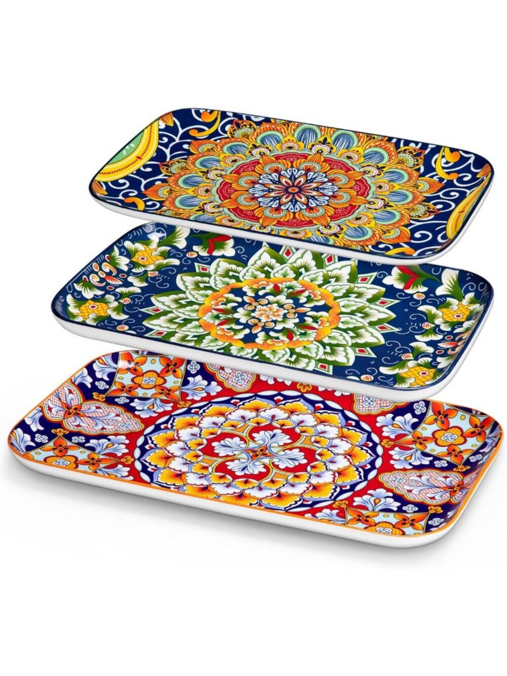 Boho Serving Platters Set of 3 - Rectangular Trays 16"/14"/12" for Entertaining